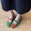 Spring New Flat Shoes for Women Square Head Shallow Mouth Suede Stitching Embroidery Soft Sole Non-slip Single Shoes