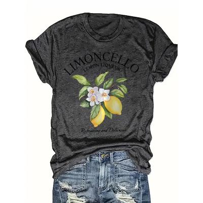Womens Limoncello Lemon Floral Print Tee Refresh & Delight Graphic Round Neck Short Sleeve Medium Stretch Machine Washable Summer Casual Daily Wear