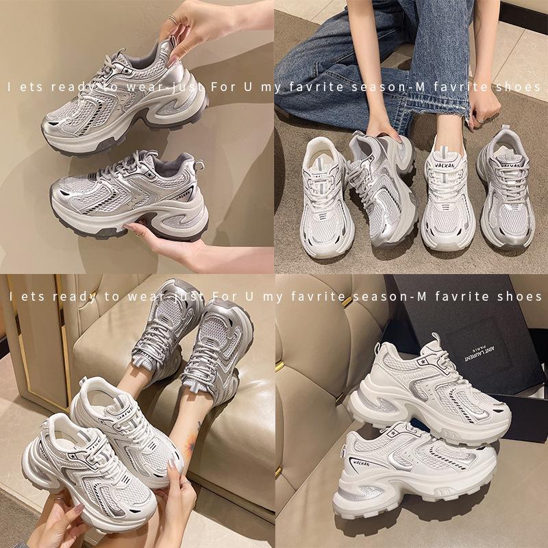 Höhenvergrößernde Dad-Schuhe Damen 2024 neu vielseitig gebraten Street dicksohlige Retro atmungsaktives Mesh leichte lässige Sportschuhe Tide