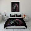 3Pcs Black Horse with Pink Flowers Bedding Set, Equestrian Fantasy Print Duvet Cover + 2 Pillowcases, Romantic Decor