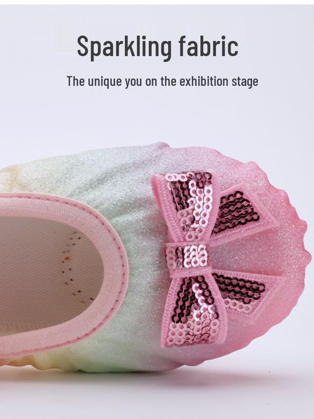 Girls' Sequin Rainbow Ballet Shoes with Soft Cat Paw Soles for Dance Practice & Performance