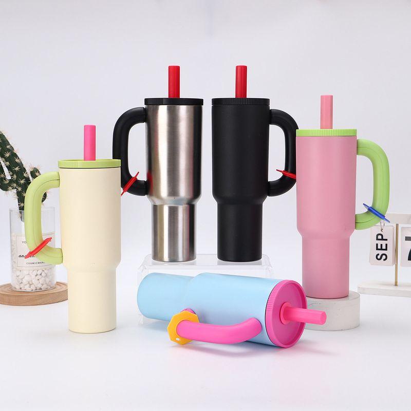 Cross-Border 304 Stainless Steel Handle Car Cup Double-Layer Vacuum Large Capacity Vacuum Cup Macaron Color Ice Cream Cup