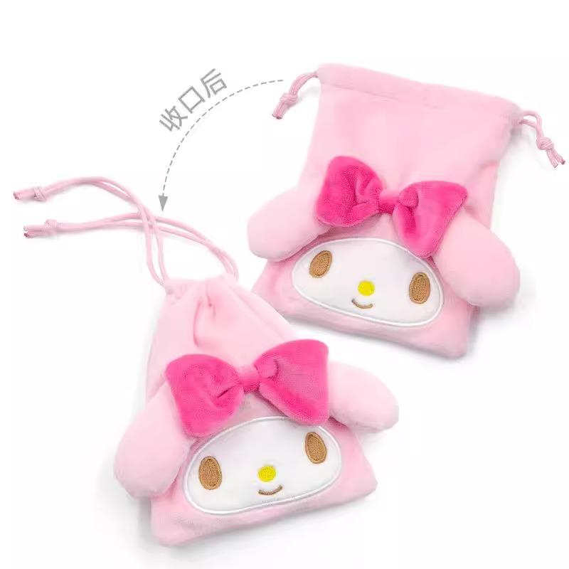 Genuine Hello Kitty Kuromi Melody Cogimyun Plush Drawstring Bag Kawaii Coin Purse Store Small Objects Girl Birthday Gift