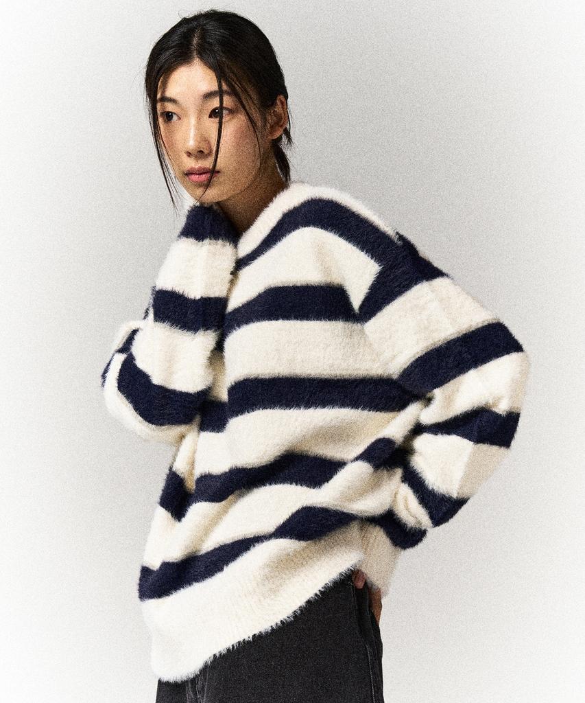 SLOWACID Hairy Stripe Pullover Knit [Ivory]
