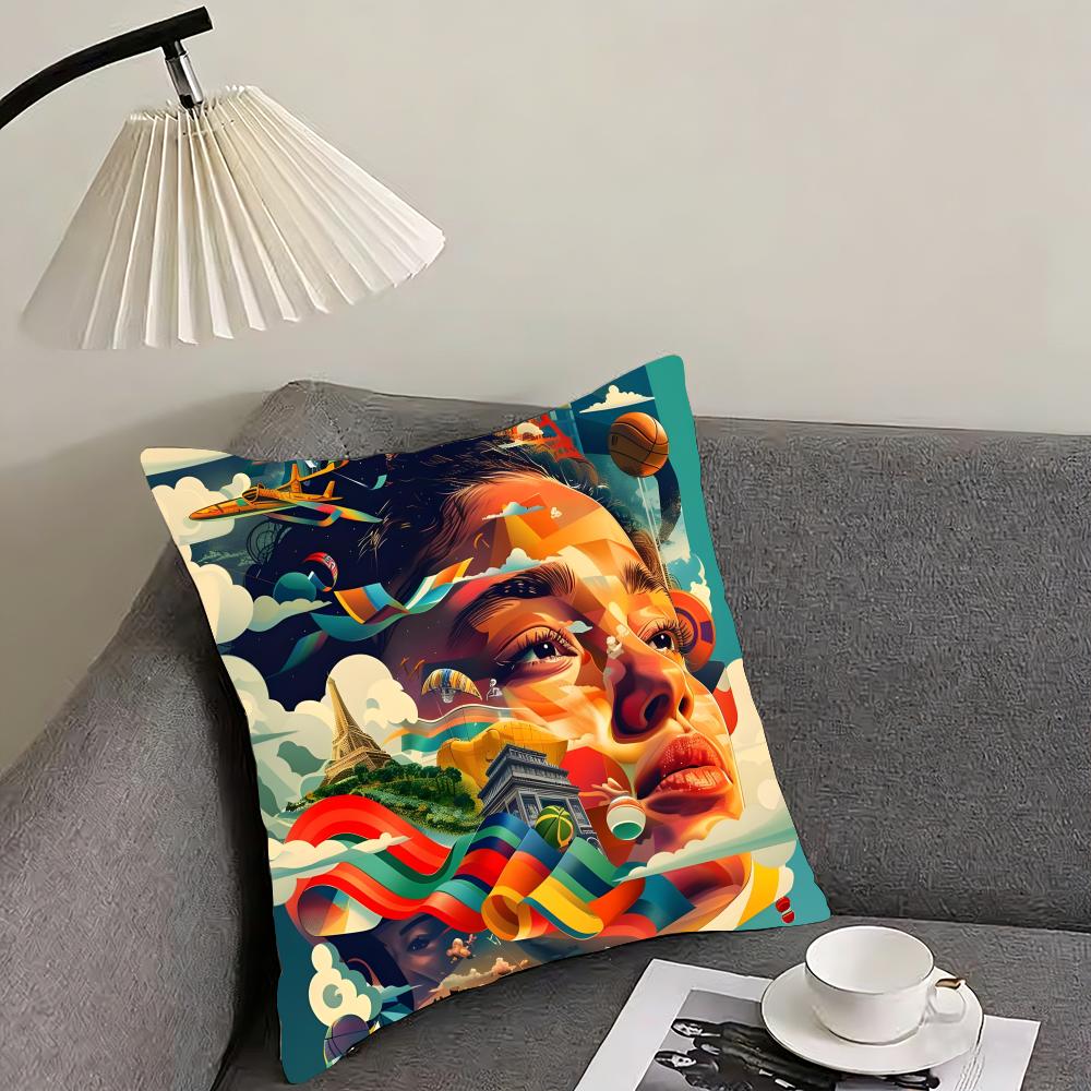 Retro Poster Luxury Cushion Cover Pillowcase Ultra Soft Skin Friendly Fabric Cloud Like Comfort & Concealed Zipper