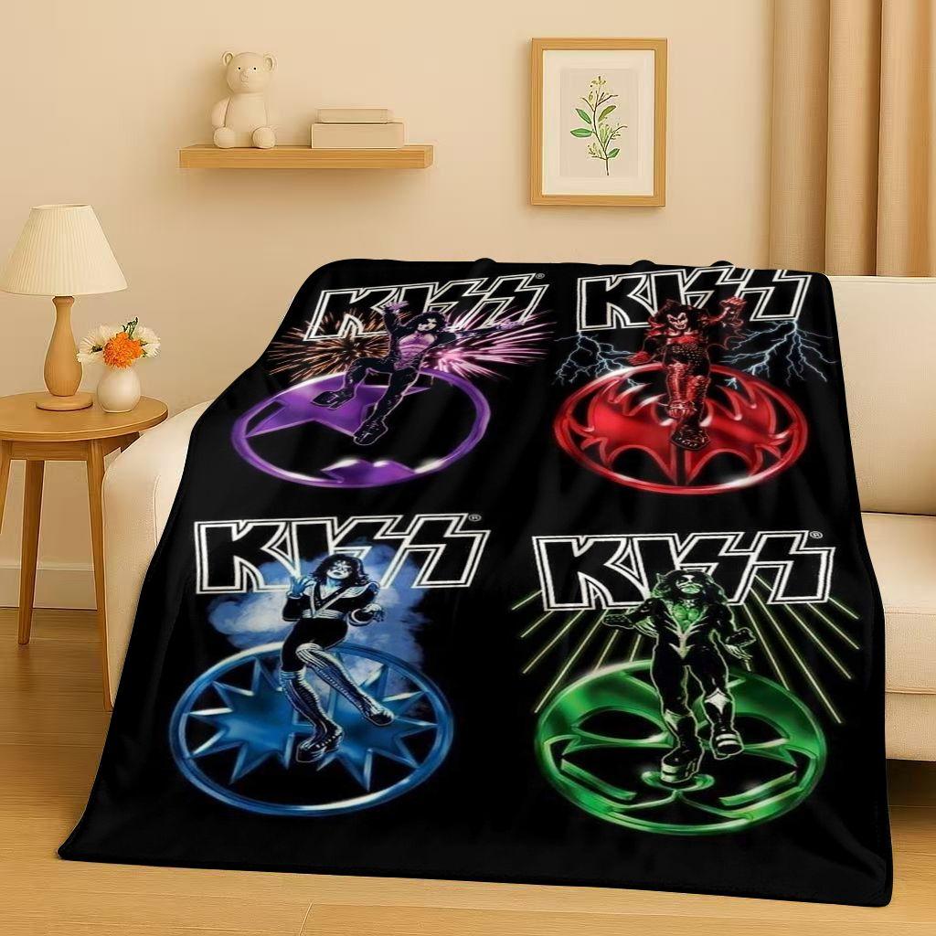 Coperta di Flanella Retro Kiss Rock Heavy Metal Band Gene Simmons, Coperta Morbida Ultra Peluche per Casa Camera da Letto Letto Divano Ufficio