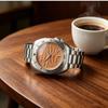 Mens Vintage Watch Steel Quartz Analog Wrist Watch Wateproof Rotating Bezel Wave Orange Dial Dress Watch for Men