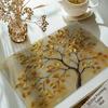 Golden Leaves Print Placemat  Tablecloth Decor For Kitchen  Non-Slip & Washable  New Year To Attract Wealth.  Dining Room