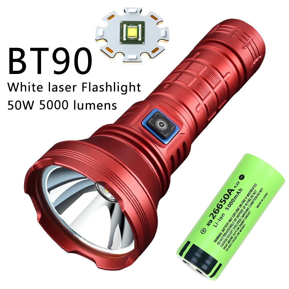 XIWANGFIRE BT90 5000lm LED Torch 50W Powerful Strong Light Long Range Flashlight USB C Rechargeable 18650/26650 Charging Torch