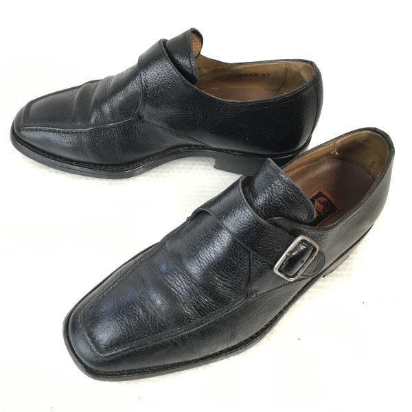 

90s Italian GREENJAWS leather monk strap dress shoes black 39 24.5 Goodyear welt