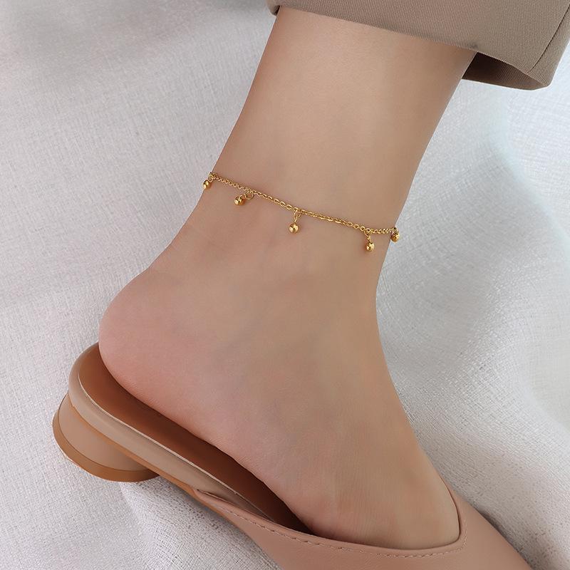 Elegant Round Bead Anklet In 18k Gold Titanium Steel - Women's Fashion Jewelry S080
