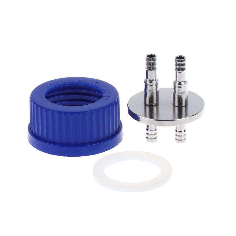 Gl45 Fermentation Tank Reactor Feed Cover Stainless Steel Jar Lid With Ss304 Blue Headspace Cap Refill Cover For Tube