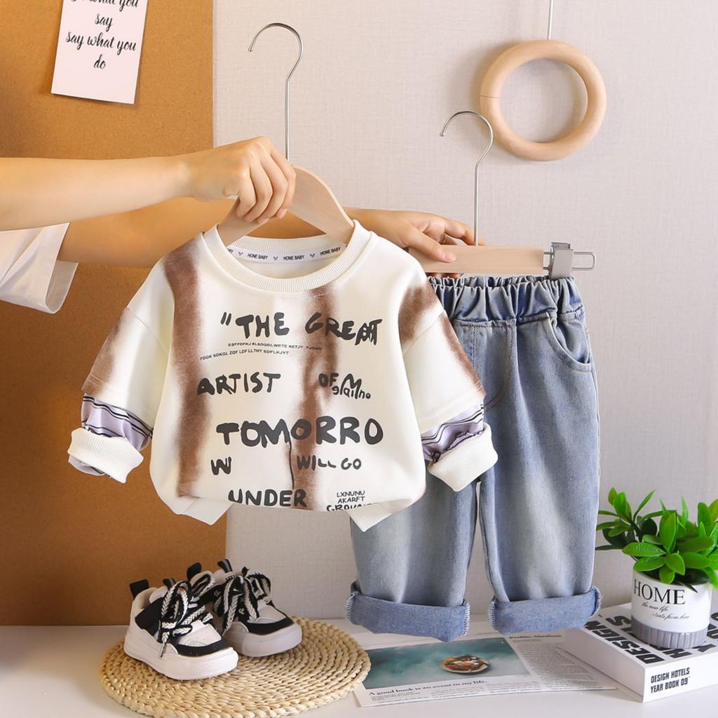 Kids Casual Long-Sleeve Set, Comfortable Daily Wear Outfits