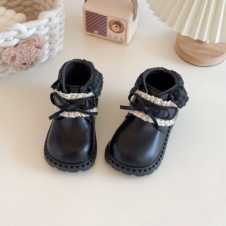Dívčí francouzské kožené kotníkové boty 2025 podzim a zima dětské dívčí šněrovací princeznovské kotníkové boty s měkkou podrážkou britské martensky