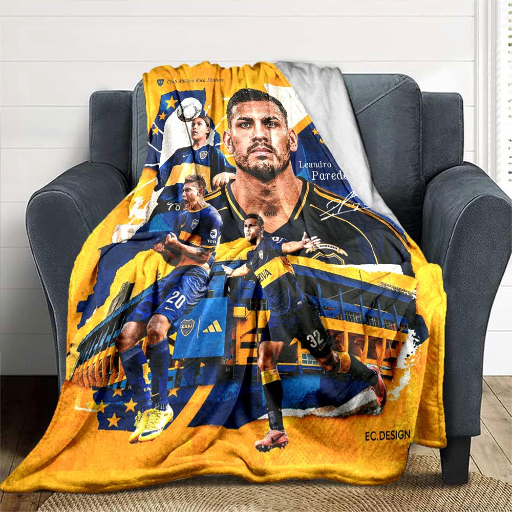 Boca Juniors Paredes Scrapbook Collage Print Fleece Blanket Soccer Fan Soft Warm Throw Blanket for Sofa Bedroom Home Decor Gift