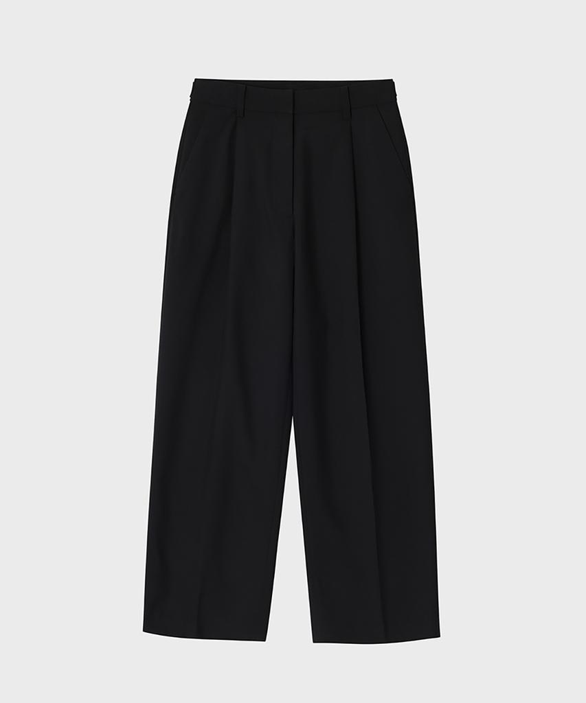 NOIRER FOR WOMAN Summer Wool Single-Pleat Slacks (Black)