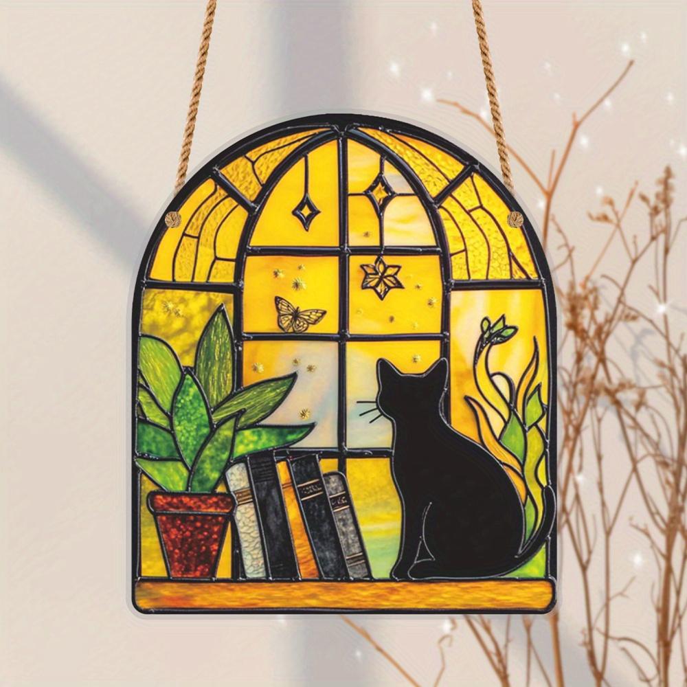 

2D Flat Acrylic Black Cat and Book Design, Indoor and Outdoor Decoration - No Battery/electricity Required, Free Day Decoration, Shop Decoration 15*12CM