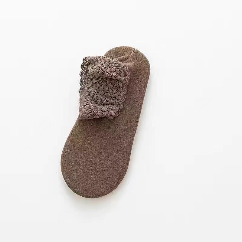 Warme Wadenlange Damensocken mit Spitzenbesatz - Dick, Kältebeständig, Rutschfestes Silikon, Bequeme Herbst-/Winter-Haussocken für den Boden