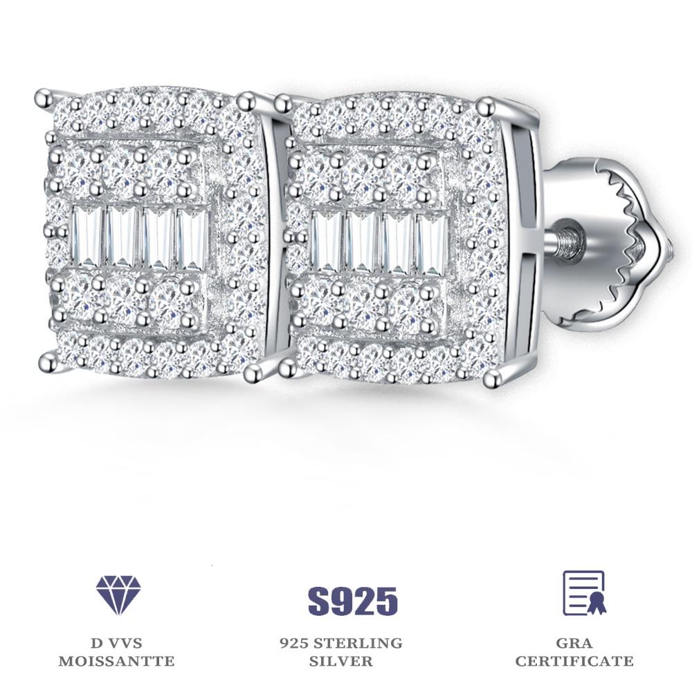 Rectangle Cut Moissanite Stud Earrings Square 14K White Gold Plated Earring