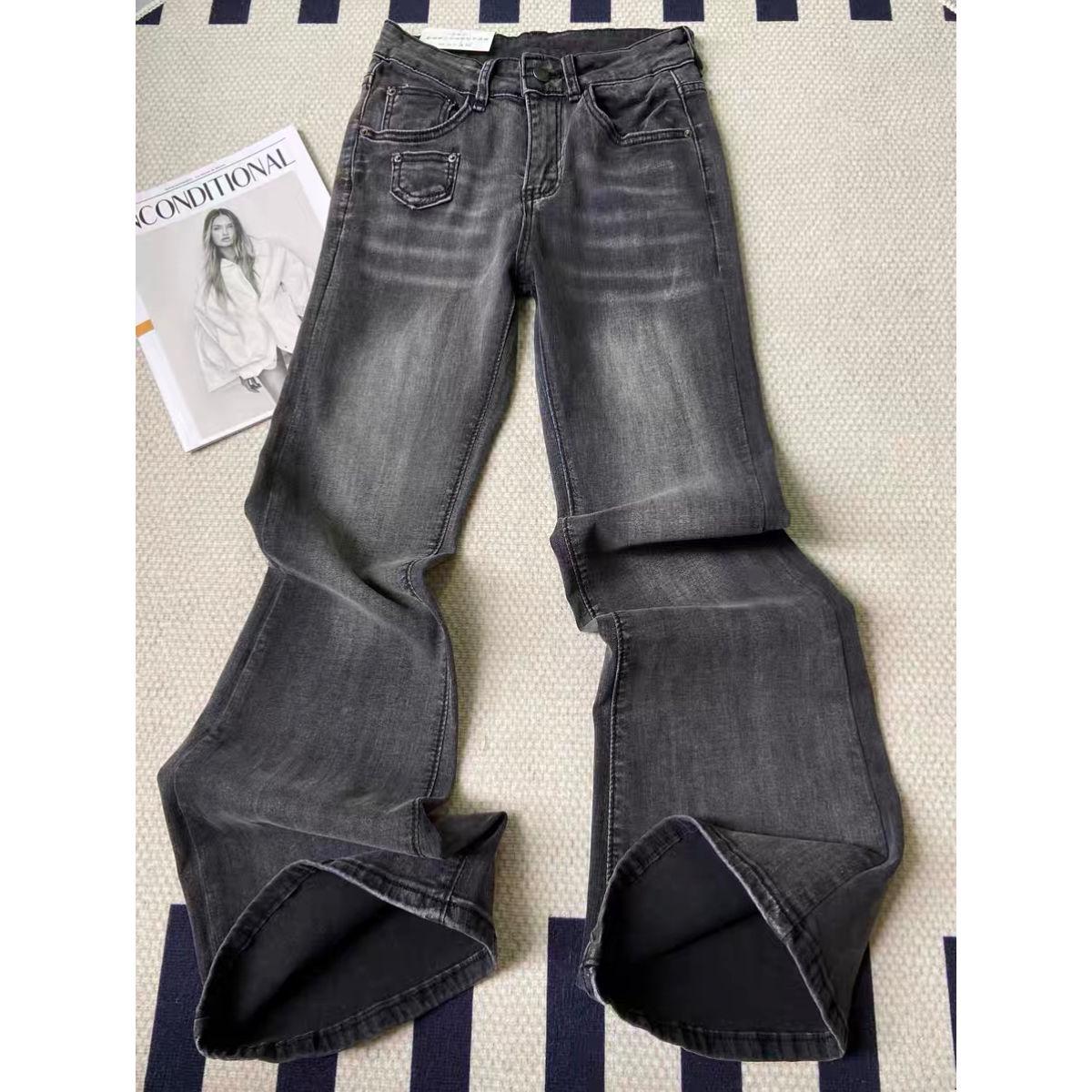 

Женские джинсы американского ретро с высокой посадкой и микроклешем для осени/зимы - Очень длинные стройнящие брюки для высоких девушек M