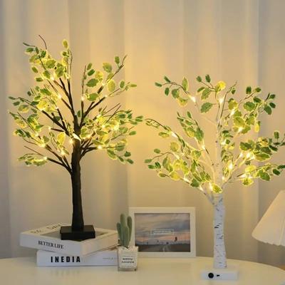 Lighted Birch Trees with Green Leaves for Indoor Decor Fairy Light Spirit Tree for Office, Wedding, Home Decorations