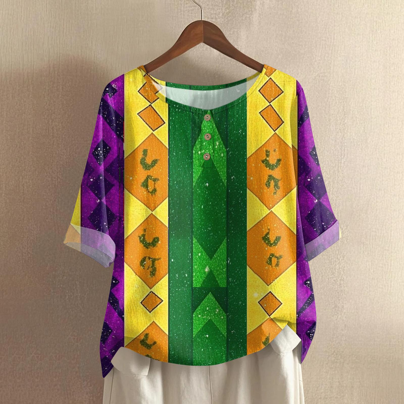

Women s Carnival Printed Casual Mid Sleeve Round Neck Cotton And Hemp Top M жовтий