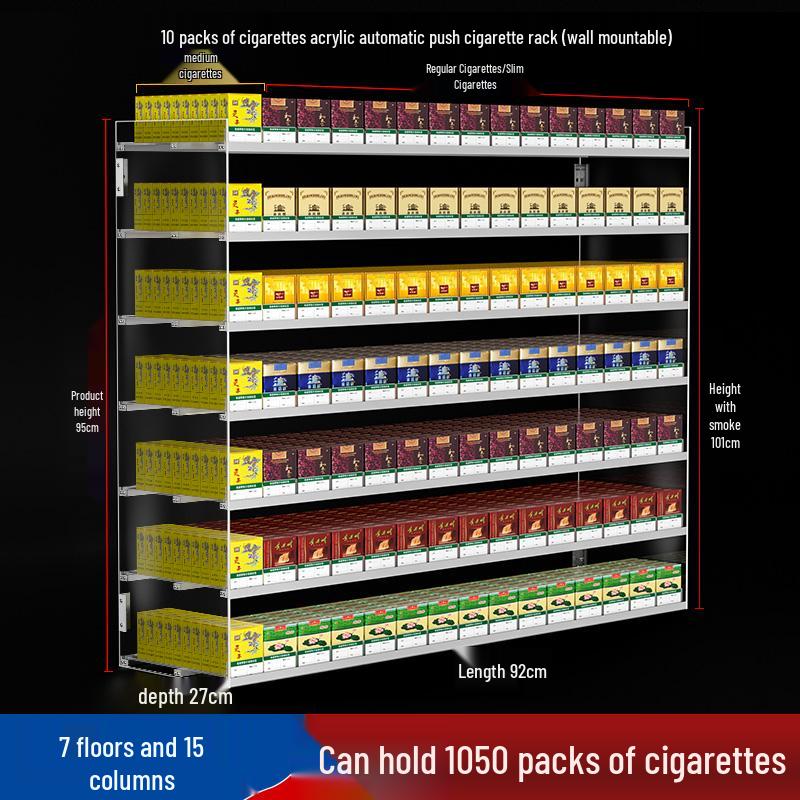 Wall-Mounted Acrylic Cigarette Display with Automatic Pusher