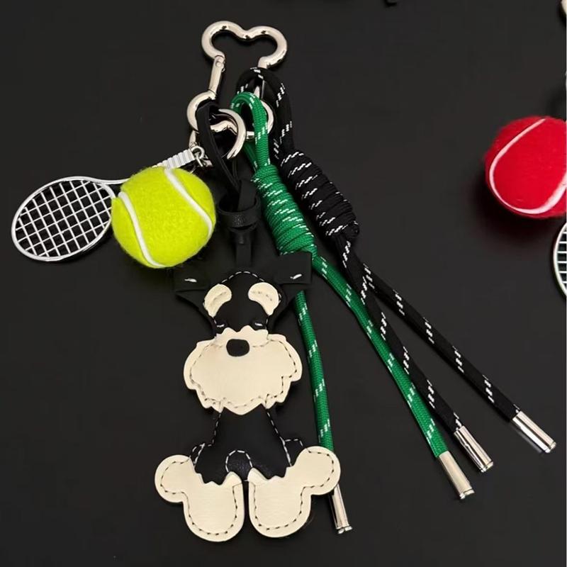 Trendy Schnauzer Dog PU Leather Keychain Women's Bag Pendant Cute Puppy Hanger Ornament for Fashion Accessories