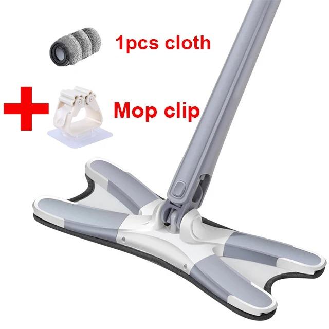 X Type Floor Squeeze Mop with Replacement Mop Pads Self Wringing Flat Mop Hands Free Wash Household Floor Mop Home Cleaning Tool