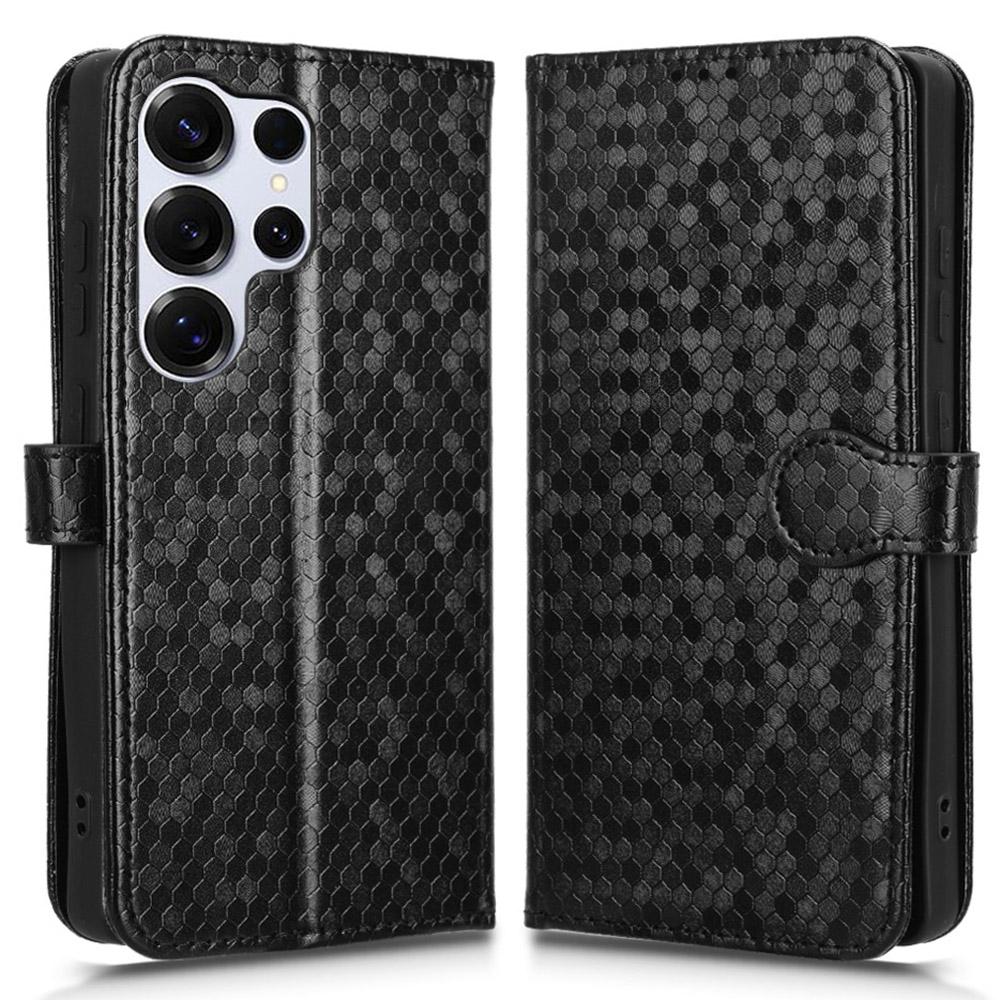 

For Samsung Galaxy S25 Ultra Wallet Case Dot Pattern Imprint PU Leather Phone Cover Black