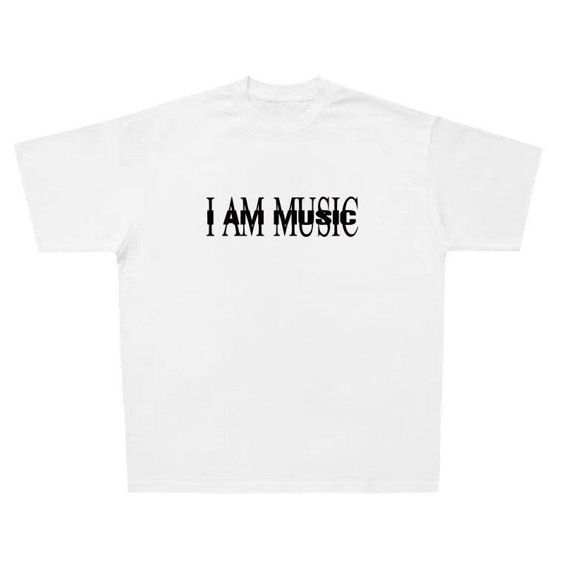 

Music Tshirt I AM MUSIC American Retro Pure Cotton Heavyweight Casual Suburban Style M