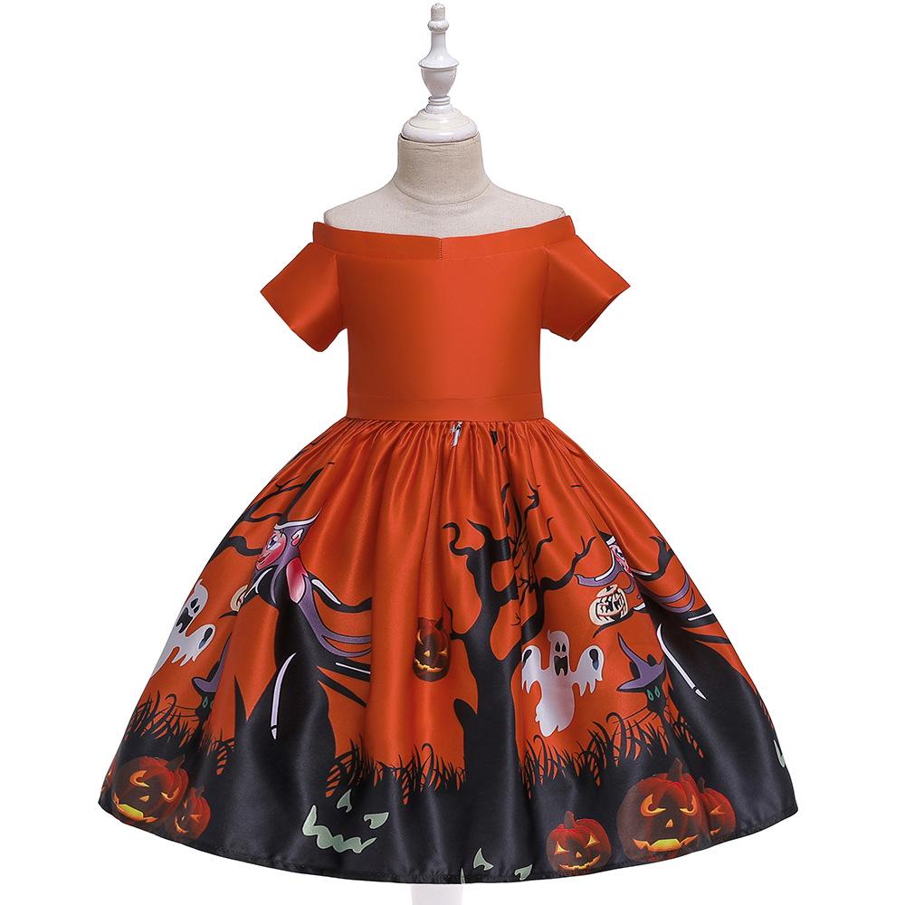 Kids' Halloween Witch Cosplay Cartoon Print Dress