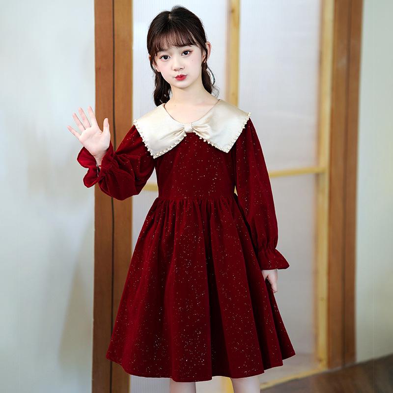 

Стильное платье принцессы с длинными рукавами и бархатом для девочек осень-зима 2023 года 120 cm