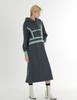 FREAKS BY KIMTAEHOON Cotton Spandex Terry Bag Brushed Fleece Structured Color Block Rib Detail Hooded Midi Dress _Dark Avocado Green