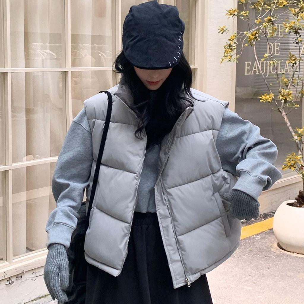 Women wearing vests on both sides, autumn and winter new stand-up collar sleeveless large size loose and thin warm jacket