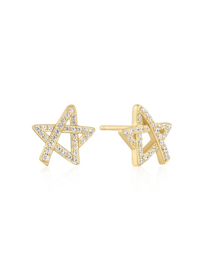Gold Pentagonal Star 925 Silver Stud Earrings E074-03G.