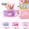 Glitter Sequin Pouch Shiny Pencil Case Transparent PVC Makeup Bag Waterproof Travel Cosmetic for Pens Brushes Clear