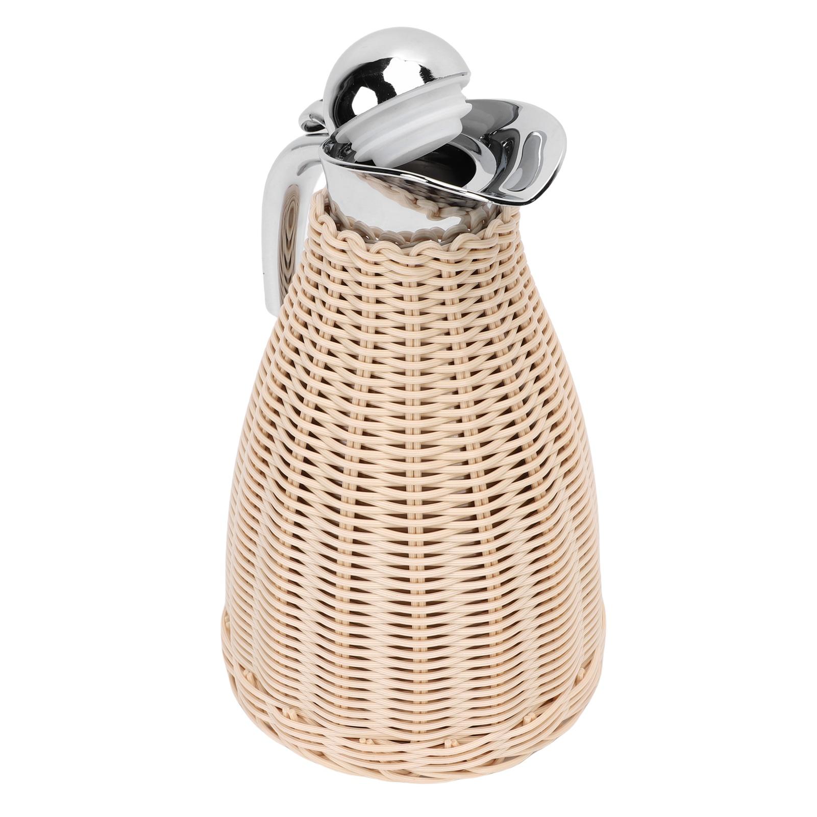 

Handwoven Stainless Steel Thermal Coffee Woven Rattan Body 1.5L 3 Walled Insulated Jug Pitcher 12 Hour Ht 24 Hour Cold Retention
