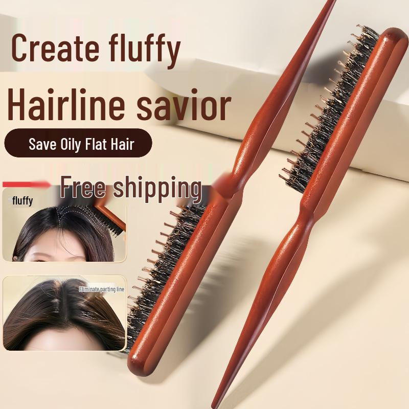Three-Row Boar Bristle Comb for Hair Teasing, Styling, and Parting