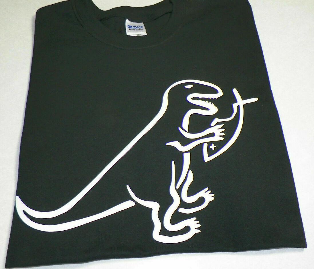 Dinosaur eat fish Atheist t-shirt Tee anti religion science evolution L