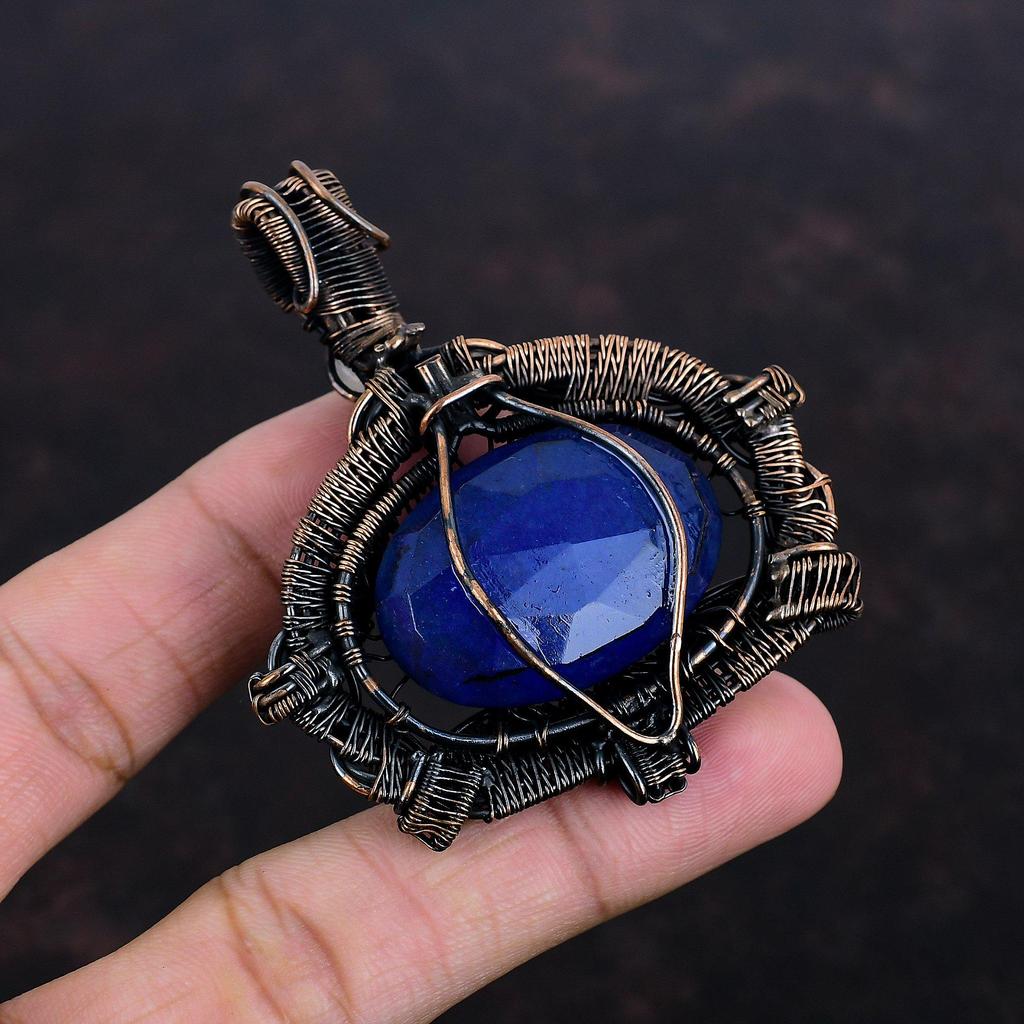 Tree Of Life Faceted Blue Sapphire Pendant Copper Wire Wrapped Pendant Moonstone Pendant Tree Of Life Jewelry Handmade Real Gemstone Pendant