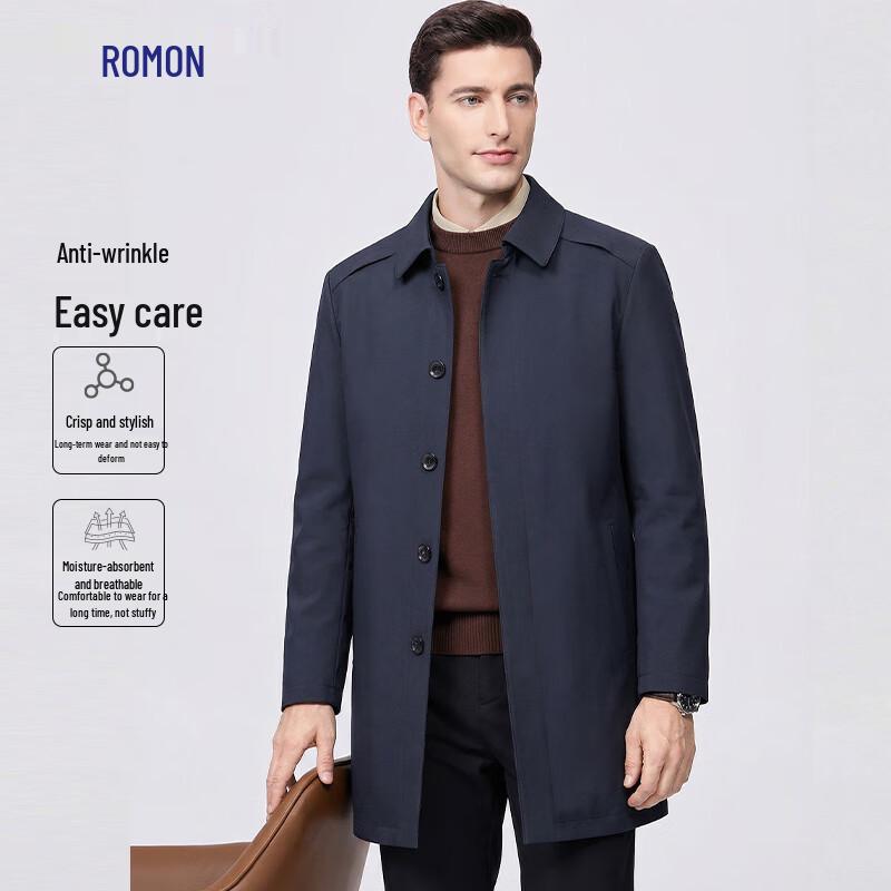 Romon Men's Mid-Length Wrinkle-Resistant Business Trench Coat