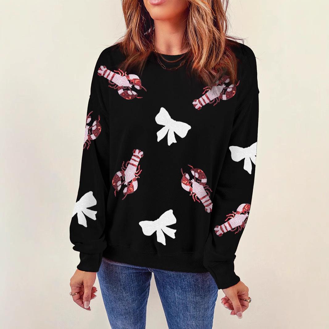

SHIYING Women s Bow Sequin Long Sleeve Loose Fit Trendy Sweatshirt M