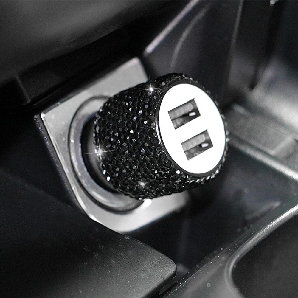 Новый двойной USB порт быстрая зарядка автомобильное зарядное устройство безопасность автомобильный декор розовый автомобиль украшения аксессуары блестки для девочек чёрный