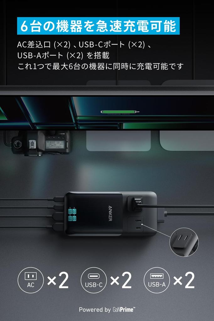 Anker Prime Charging Station (6-in-1, 140W) [Features Anker GaNPrime Proprietary Technology 2 Outlets 2 USB-C Ports 2 USB-A Ports PSE Technical