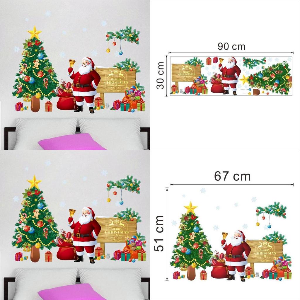 Sváteční nástěnná dekorace Pvc Odnímatelná Vánoční Samolepka na zeď Santa a Strom pro obývací pokoj a verandu
