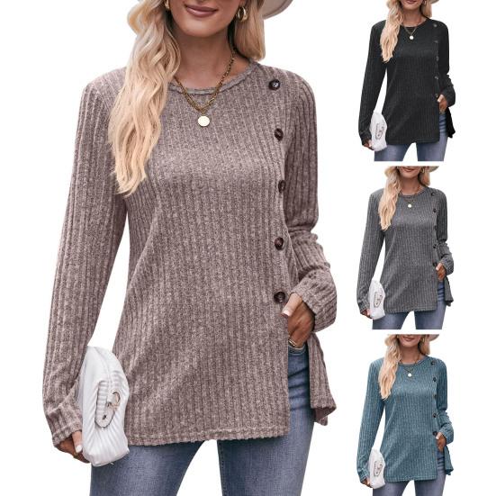 

Женская осенне-весенняя верхняя пуговица с декором с разрезом подолу, однотонная, с круглым вырезом, в полоску, с текстурой, однотонная, эластичная, нерегулярная, мягкая, повседневная, дышащая, женская блузка