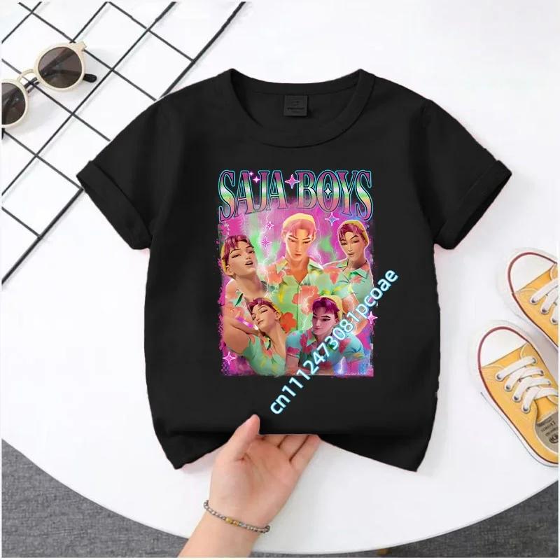 Summer Movie Soft Polyester KPop Demon Hunters Girl's T-Shirt Anime SAJA BOYS Short-sleeved Shirt Fashion Tee Parent-child Outfit