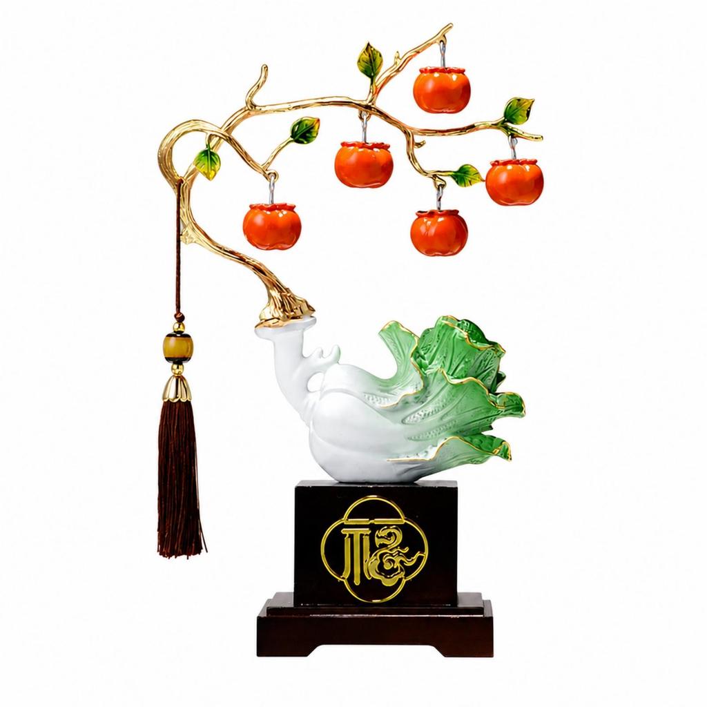 Chinese Cabbage Decoration Feng Shui Statue goldenTrimmed