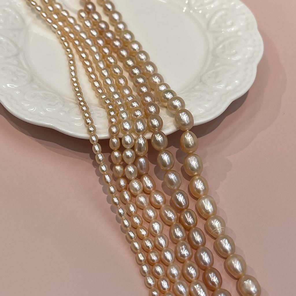 1 String AAA Grade Pink Freshwater Rice Pearl Beads 3-9mm, 36cm Strand, Premium Natural Pearl Beading Supplies, Loose Beads for DIY Handmade Jewelry